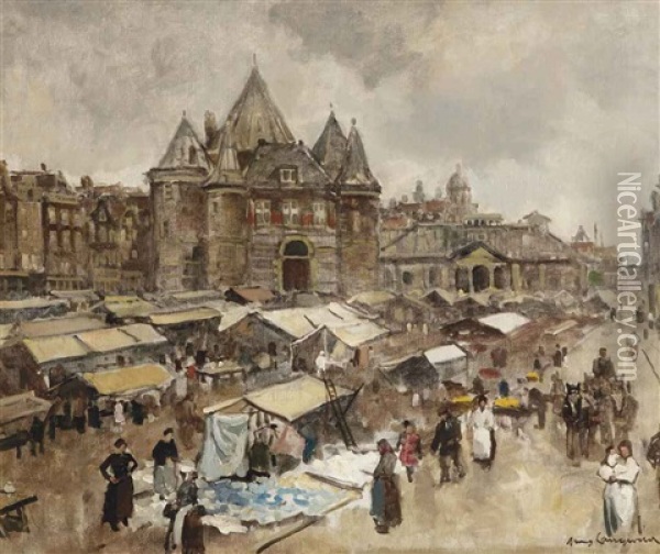 The Waag On The Nieuwmarkt, Amsterdam Oil Painting - Frans Langeveld
