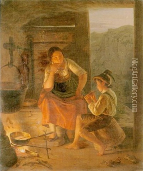 Interieur Einer Alphutte Oil Painting - Carl Friedrich Moritz Mueller
