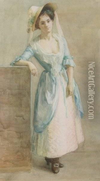 Girl In Blue And Pink Oil Painting - Jane S. Blaikley