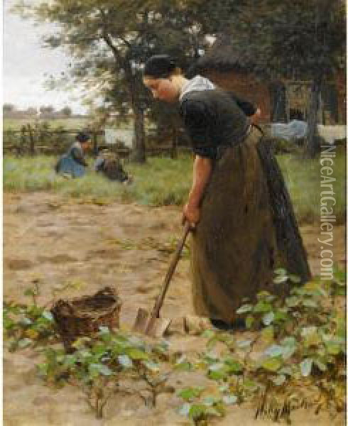 At Work In The Garden Oil Painting - Willy Martens