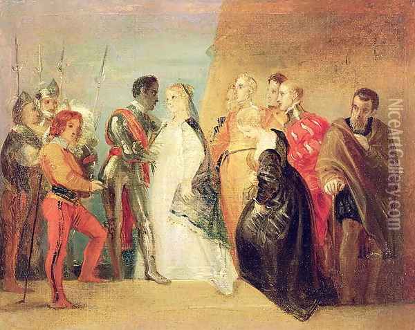 The Return of Othello, Act II, Scene ii from Othello, c.1799 Oil Painting - Thomas Stothard