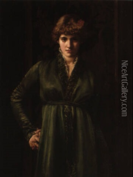 Portrait Of A Girl In Green Oil Painting - Valentine Cameron Prinsep