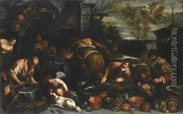 Vulcan's Forge Oil Painting - Jacopo Bassano (Jacopo da Ponte)