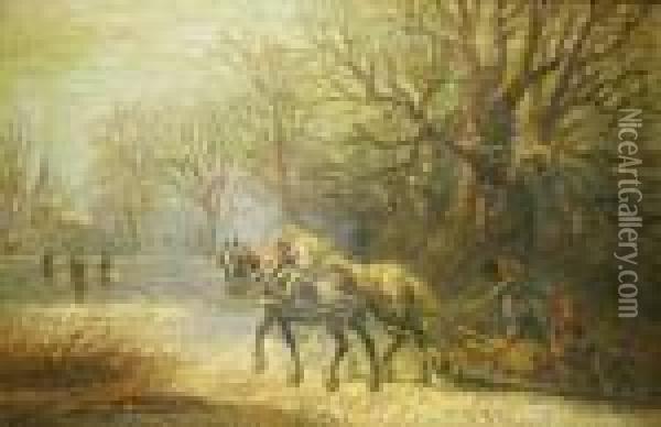 Thehorse-drawn Sled In A Snowy Landscape Oil Painting - Harden Sidney Melville