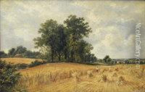 Harvesting Landscape Oil Painting - Octavius Thomas Clark