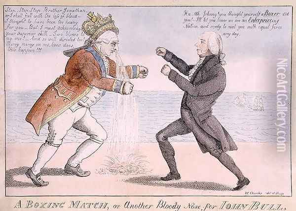 A Boxing Match or, Another Bloody Nose for John Bull Oil Painting - William Charles