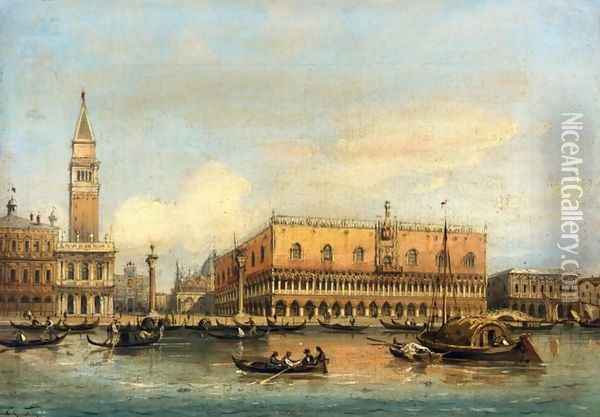 Gondolas Before the Doge's Palace, Venice Oil Painting - Carlo Grubacs