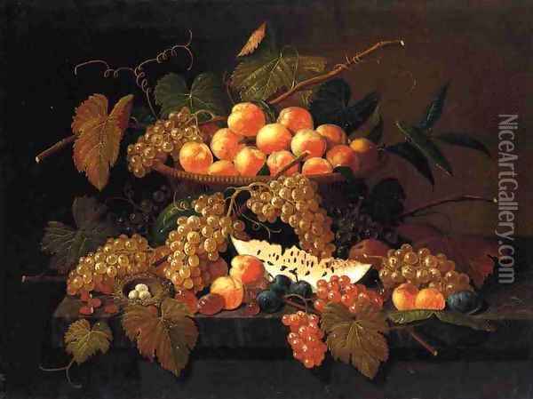 Still Life with Fruit and Nest Date unknown Oil Painting - Severin Roesen