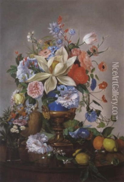 Groses, Dekoratives Blumenstilleben Oil Painting - Gennaro Guglielmi