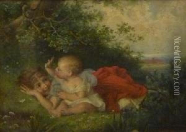 Children At The Edge Of A Wood Oil Painting - Frank Albert Philips