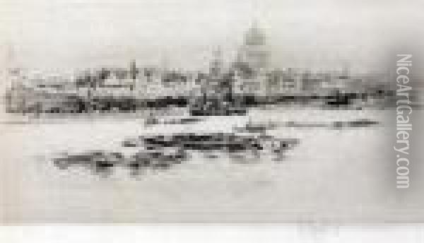 St Pauls From The Thames Oil Painting - William Walcot