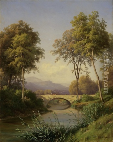Flusslauf Mit Brucke Oil Painting - Jean Philippe George-Julliard