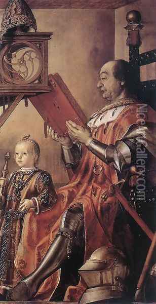 Prince Federico da Montefeltro and his Son 1480-81 Oil Painting - Pedro Berruguette