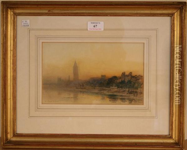 Westminster After Sunset Oil Painting - Arthur Severn