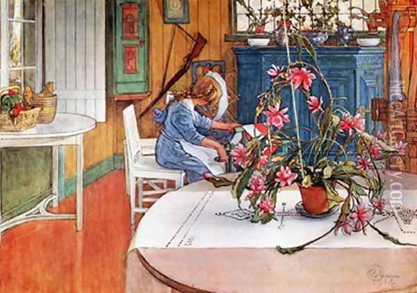 Interior With Cactus Oil Painting - Carl Larsson