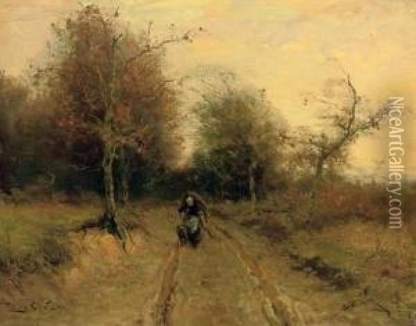 On A Forest Path In Autumn Oil Painting - Louis Apol