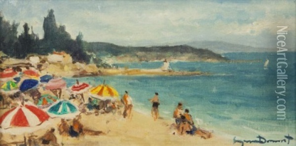 Untitled (beach Scene With View Of Coastline) Oil Painting - Eugenio Alvarez Dumont
