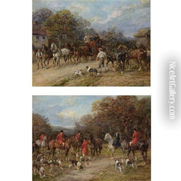 Changing Horses And The Meet (pair) Oil Painting - Heywood Hardy