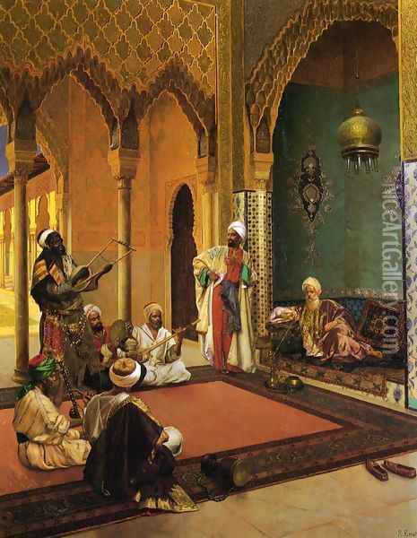 Traveling Musicians Playing for the Sultan Oil Painting - Rudolph Ernst