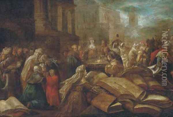 Figures at a temple a ceremony to Minerva Oil Painting - Frans II Francken
