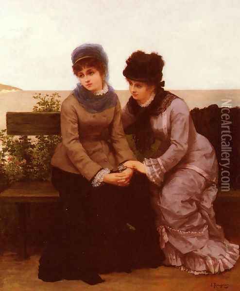 Deux Jeunes Filles (Two Girls) Oil Painting - Jules James Rougeron