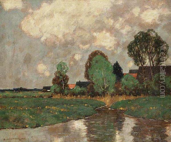 A Landscape With A Brook Oil Painting - Carl Kustner