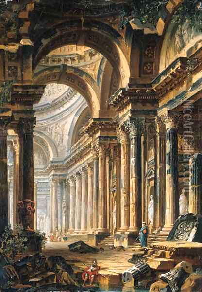 The interior of a Basilica Oil Painting - Pierre-Antoine Demachy