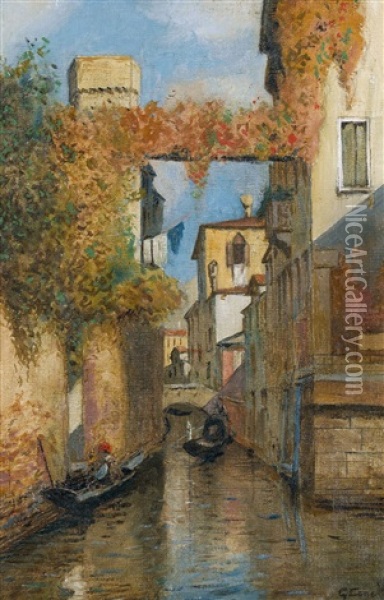 Kanalpartie In Venedig Oil Painting - Giuseppe V. Canella