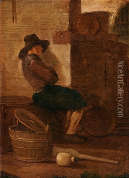 Vilande Man Vid Husvagg Oil Painting - Egbert Lievensz van der Poel
