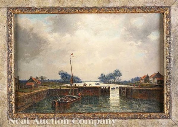 Ship In Harbor Oil Painting - Friedrich Ernst Morgenstern