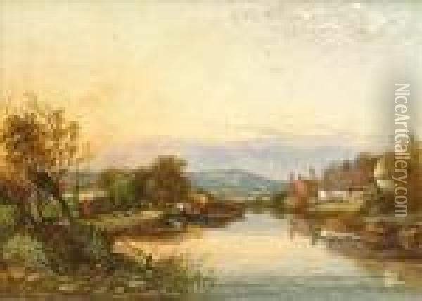 A River Landscape Oil Painting - George Augustus Williams