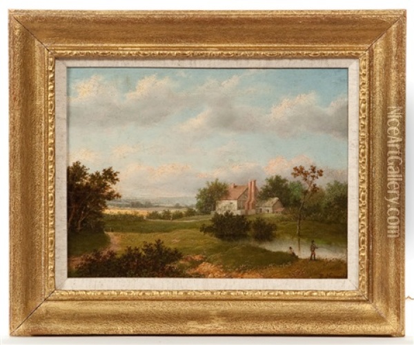 Angling In The English Countryside Oil Painting - Patrick Nasmyth