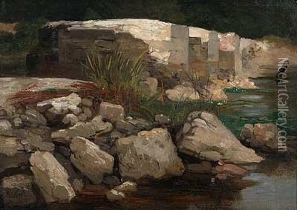 Flussbett Mit Ruine Einer Brucke Oil Painting - H. Paris