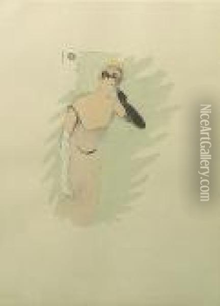 Yvette Guilbert, Dans Columbine A Pierrot Oil Painting - Henri De Toulouse-Lautrec