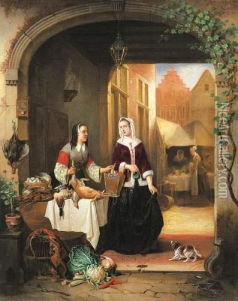 Markttafereel (1869) Oil Painting - Alexis van Hamme