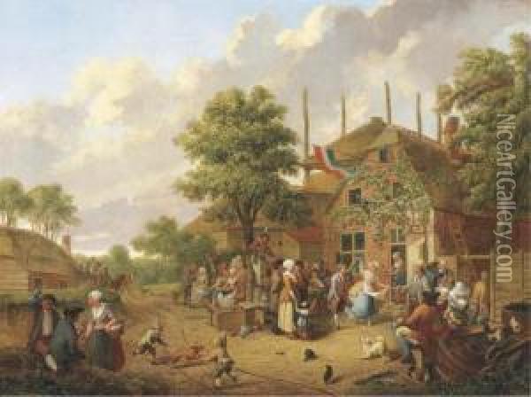 'boeren Buijtenvreugt': A Wedding Dance In A Village Oil Painting - Hendrick Willelm Schweickhardt