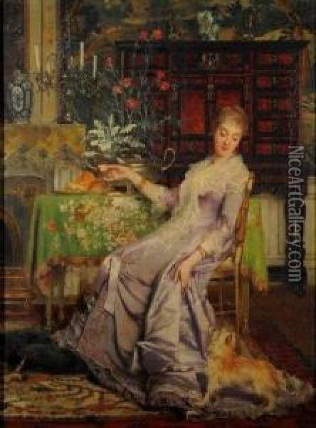 Dame In Interieur Oil Painting - Frans Verhas