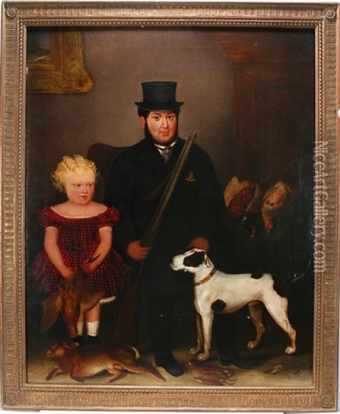Man With Daughter And Hunting Spoils Oil Painting - Edouard Louis Dubufe