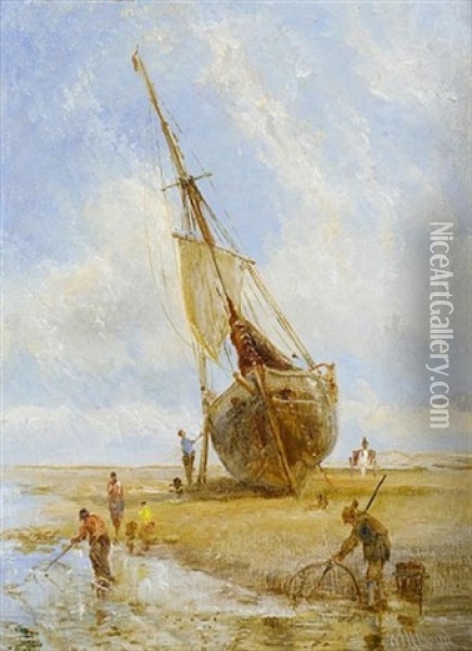 Unloading The Catch Oil Painting - William Joseph J. C. Bond