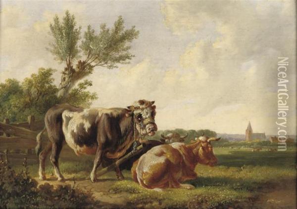 Cattle In The Meadow Oil Painting - Albertus Verhoesen