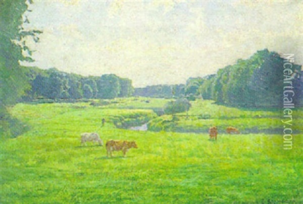 Kuhe Im Alstertal Oil Painting - Eduard Steinbach