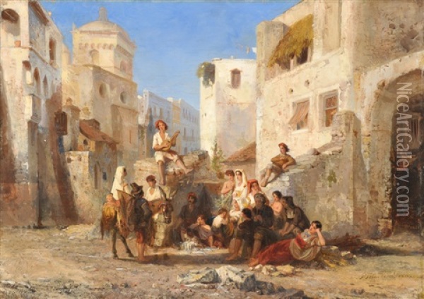 Escena Animada En Una Calle De Oriente Oil Painting - Pierre (Henri Theodore) Tetar van Elven