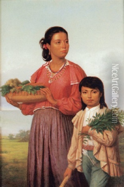 Portrait Of Two Chitimacha Indians Oil Painting - Francois Bernard