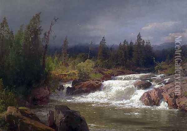 Norwegian Waterfall Oil Painting - Herman Herzog