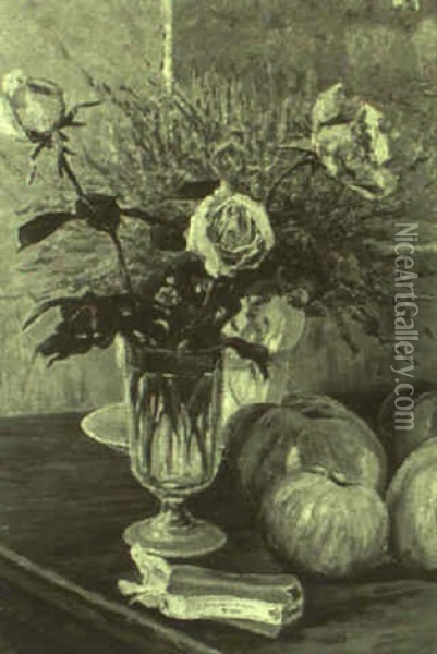 Les Trois Roses De La Bertha Schmidt Oil Painting - Gustave Camille Gaston Cariot