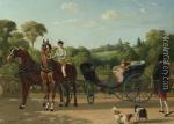 Preparing The Carriage; And A Ride In The Country Oil Painting - Henri D'Annecy (Comte De) Montpezat
