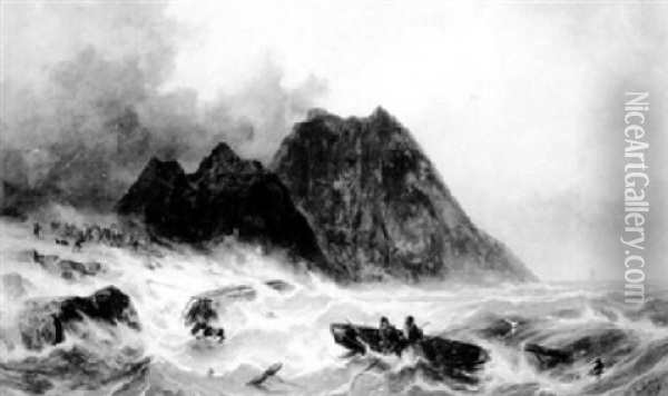 Bergung Der Schiffbruchigen Nach Einem Gewittersturm Oil Painting - Josef Karl Berthold Puettner