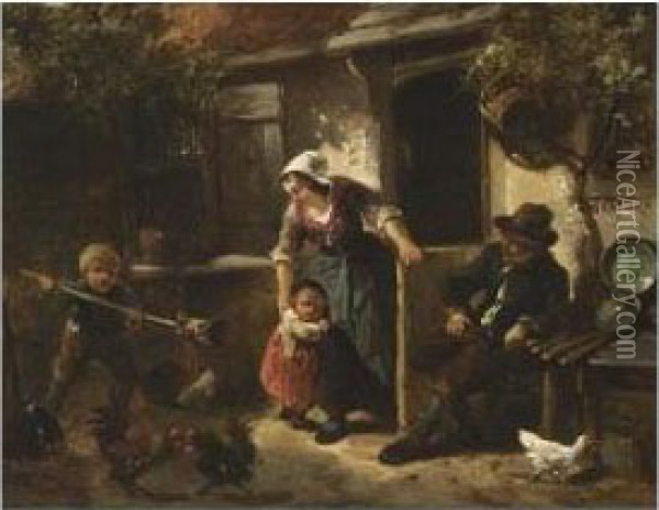 A Family In A Court Yard Oil Painting - Jan Mari Henri Ten Kate