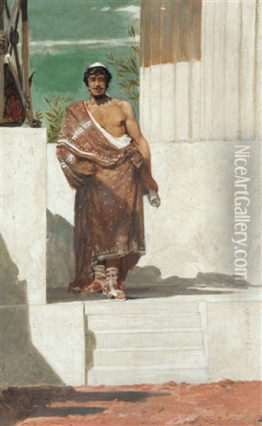 Scene Antique Avec Homme Pres Du Temple Oil Painting - Constant Montald