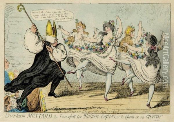 Durham Mustard Too Powerfull For Italian Capers, Or The Opera In An Uproar Oil Painting - Isaac Cruikshank